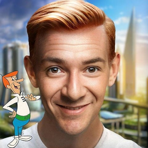 Assim seria George, o patriarca da famÃ­lia dos Jetsons. O artista recria o rosto, a cor do cabelo da forma como as pessoas usam e uma expressÃ£o facial, como o sorriso.  