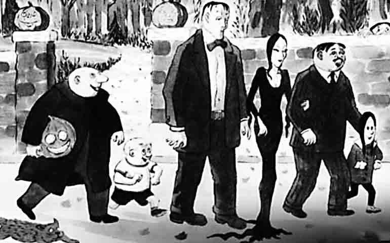 Originalmente publicada como tirinhas na revista "The New Yorker", a família excêntrica rapidamente ganhou popularidade por sua forma peculiar de encarar a vida - com um amor declarado pelo macabro e uma visão invertida da normalidade.