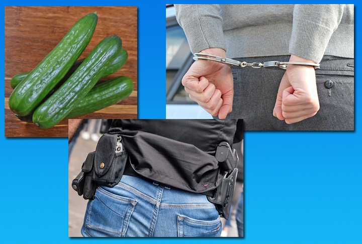 Na Escócia, um homem tentou assaltar uma loja de apostas em Glasgow, mas ele estava armado apenas com um pepino. Mas havia um policial de folga na hora do assalto e ele foi rendido.  