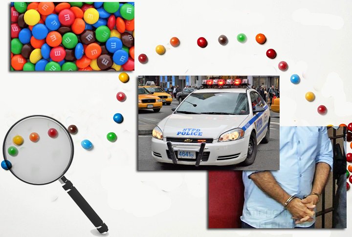 Mas tinha confeitos de M & Ms no bolso e deixou cair alguns doces no chão. Então, os confeitos foram a pista e a polícia conseguiu descobrir para onde ele tinha ido.