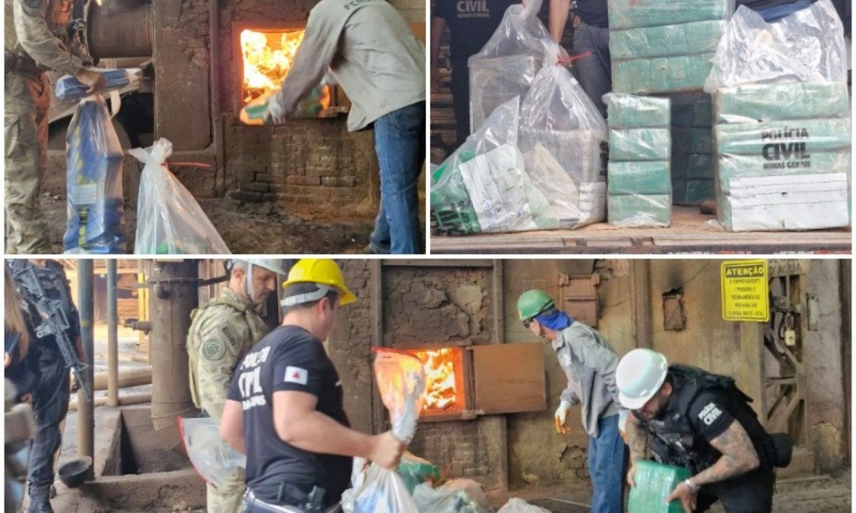 Polícia Civil incinera cerca de 1,8 tonelada de drogas em Divinópolis -  (crédito: Polícia Civil de Minas Gerais (PCMG))