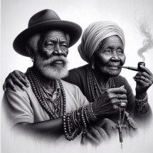 Casal de Pretos-Velhos, espíritos de ex-escravizados, são entidades de pura bondade, humildade, caridade e amor -  (crédito: Pinterest)