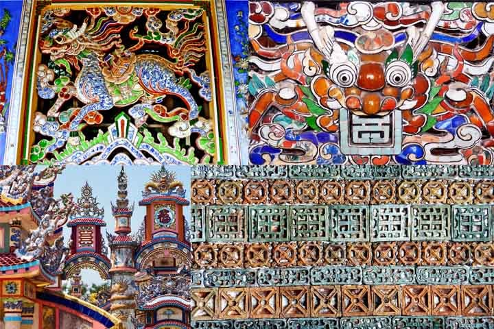 VIETNÃ - Mosaicos decorativos enfeitam templos budistas e tumbas da realeza em Hu?.
