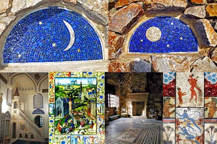 GRÃ?CIA - Azulejos tradicionais enfeitam igrejas e casas brancas nas ilhas gregas, como Santorini.
