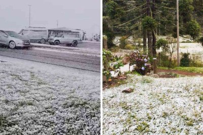 Cidades de Santa Catarina e Rio Grande do Sul registraram neve na manhÃ£ de hoje -  (crédito: ReproduÃ§Ã£o / redes sociais)