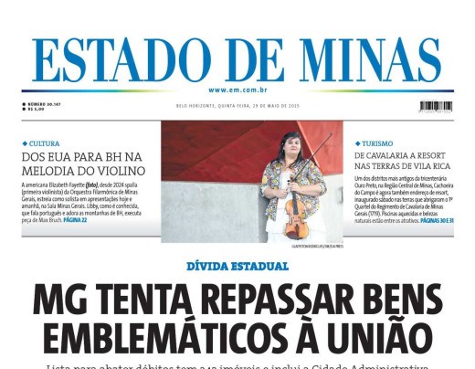 Confira a capa do estado de minas do dia 29/05/2025