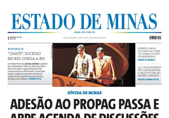 CONFIRA A CAPA DO ESTADO DE MINAS DO DIA 30/05/2025