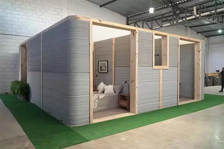 Uma casa erguida sem usar materiais tradicionais de construção, como tijolos, areia e cimento, já é realidade no Brasil. E atrai a curiosidade.
 -  (crédito: Casa 3D - Grupo Katz/Divulgação)