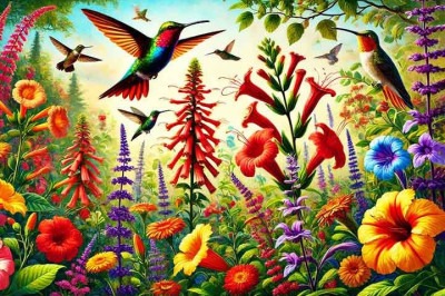 Na Natureza existem flores que atraem os beija-flores com maior frequência, sendo as preferidas dessas belas aves. Saiba quais são as flores e por quê. -  (crédito: Imagem gerada po Inteligência Artificial através do aplicativo Microsoft Design)