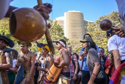 Povos tradicionais se reuniram com ativistas ambientais contra o chamado 'PL da Devastação' -  (crédito: Leandro Couri/EM/D.A Press)