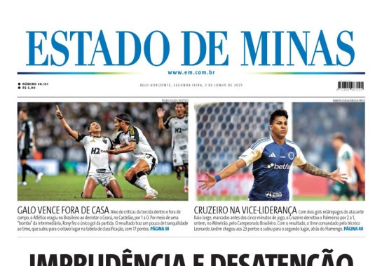 Confira a capa do Estado de Minas do dia 2/06/2025