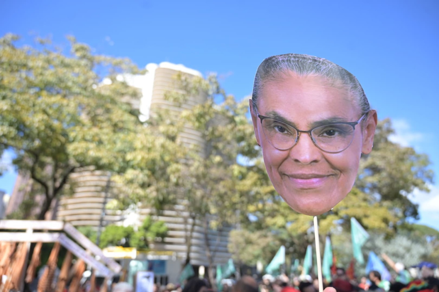 Manifestantes também prestaram solidariedade a ministra do Meio Ambiente, Marina Silva-Leandro Couri/EM/D.A Press