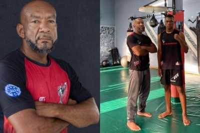 Isaías dos Santos, 'o mestre Baiano', e o filho Juan, são exemplos de dedicação ao kickboxing  -  (crédito: Arquivo Pessoal)