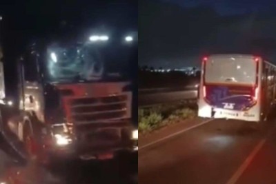 O acidente bloqueia a faixa da esquerda da rodovia -  (crédito: Reprodução/Redes sociais)