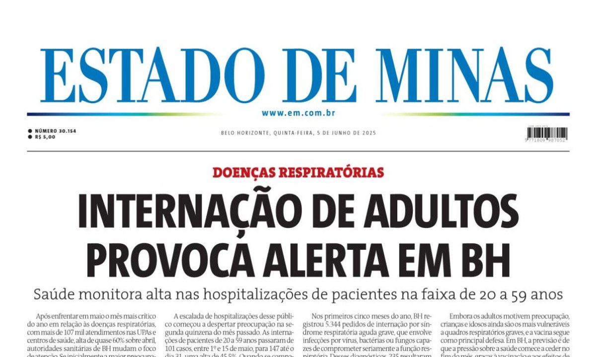 Confira a capa do Estado de Minas do dia 5/6/2025 - (crédito: Estado de Minas)