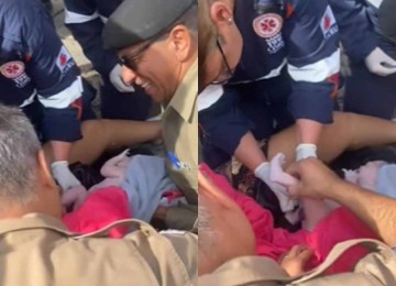 Os militares realizaram o parto e aguardaram a chegada do Samu para corte do cordão umbilical e socorro ao hospital -  (crédito: Reprodução/SJDD News)