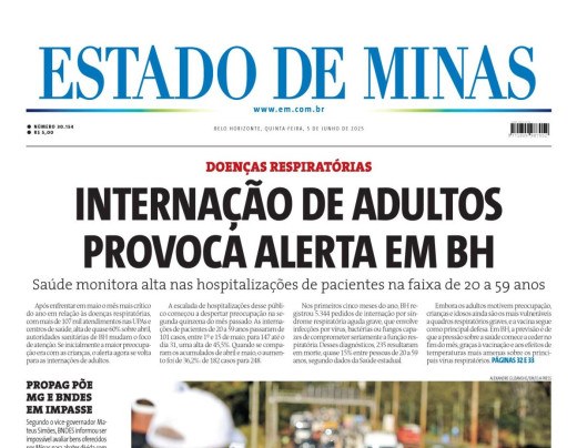 Confira a capa do estado de minas do dia 5/6/2025