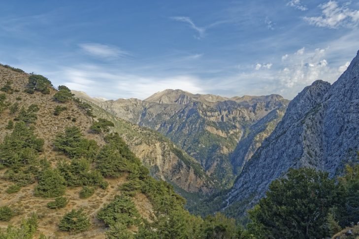 Belezas naturais: A ilha grega é um paraíso para os amantes da natureza, com paisagens montanhosas e picos que ultrapassam 2.000 metros de altitude, desfiladeiros impressionantes, como o desfiladeiro de Samaria, o maior da Europa.