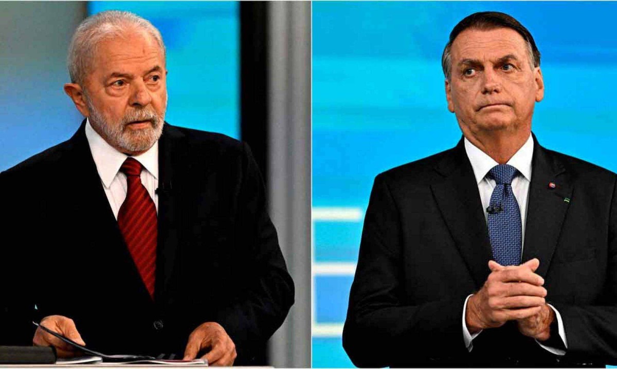 Lula e Bolsonaro durante debate na campanha presidencial de 2022: polarização criticada - (crédito: MAURO PIMENTEL/AFP) Lula e Bolsonaro durante debate na campanha presidencial de 2022: polarização criticada - (crédito: MAURO PIMENTEL/AFP)