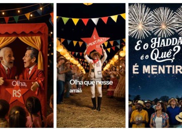 Trechos do vídeo publicado por Zema em que Haddad e Lula são atacados com sátira 'junina' feita por inteligência artificial -  (crédito: Reprodução/Instagram)