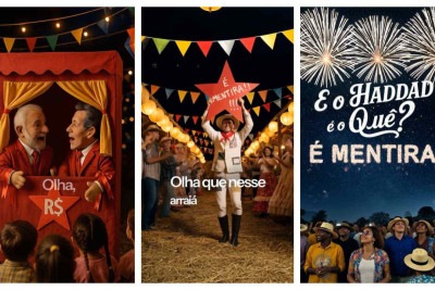 Trechos do vídeo publicado por Zema em que Haddad e Lula são atacados com sátira 'junina' feita por inteligência artificial -  (crédito: Reprodução/Instagram)