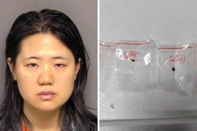 Yunqing Jian e as amostras do fungo apreendidas no aeroporto de Detroit -  (crédito: Departamento de Justiça dos Estados Unidos)