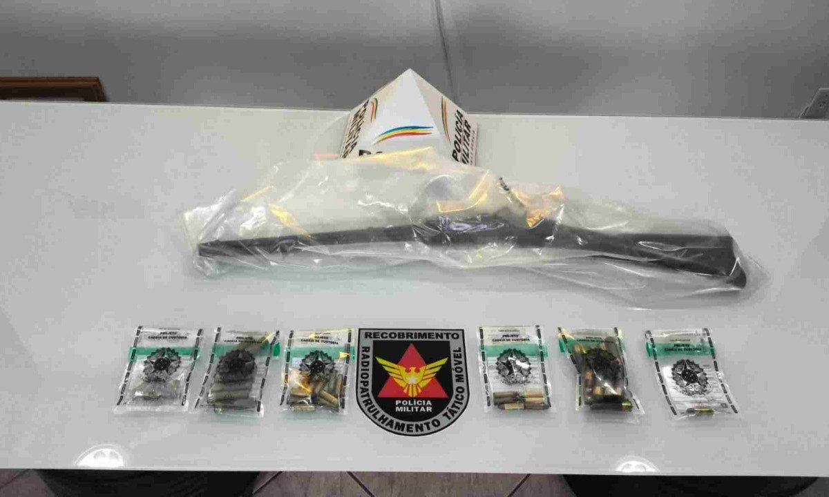 Polícia apreendeu uma arma de fogo e diversas munições no interior do armário do padrasto do adolescente -  (crédito: PMMG/Divulgação)