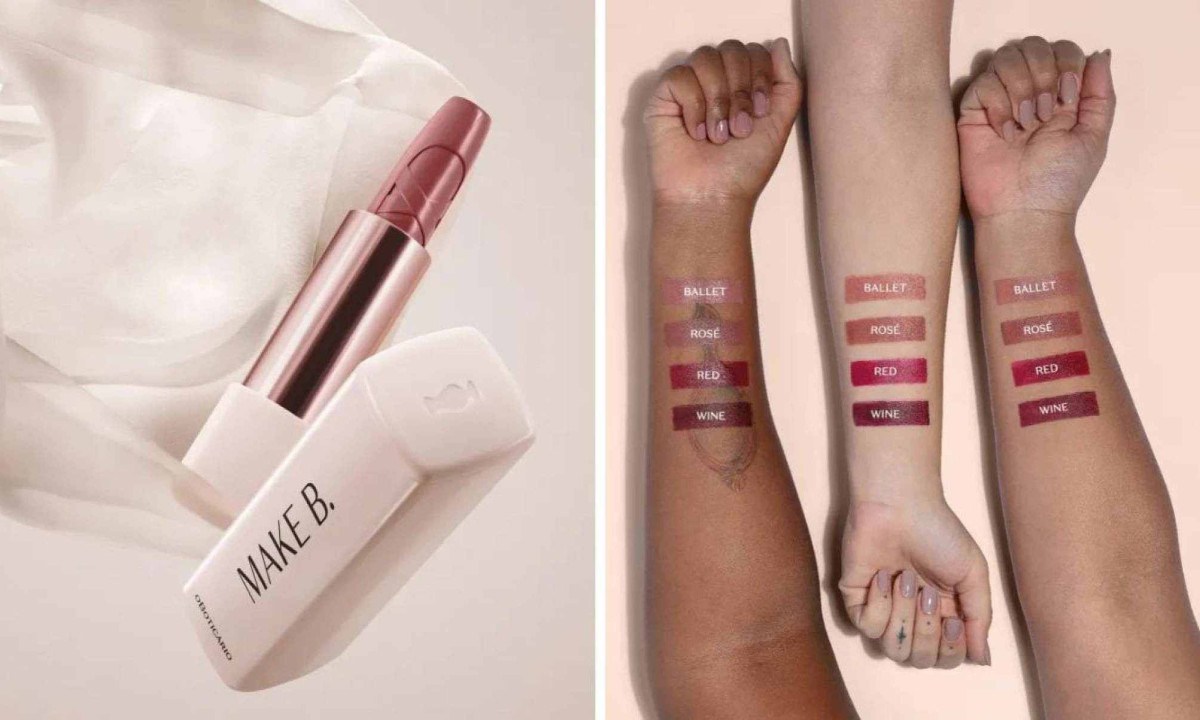 As quatro cores disponíveis — vermelho, vinho, rosa e marrom — do batom seguem a proposta da linha: tons neutros, usáveis e modernos, com um leve toque romântico