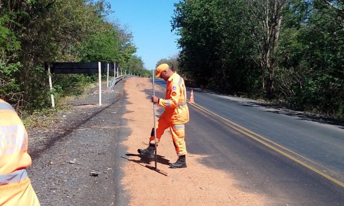 Os militares conseguiram conter e neutralizar o material cerca de 20 sacos de serragem -  (crédito: CBMMG)