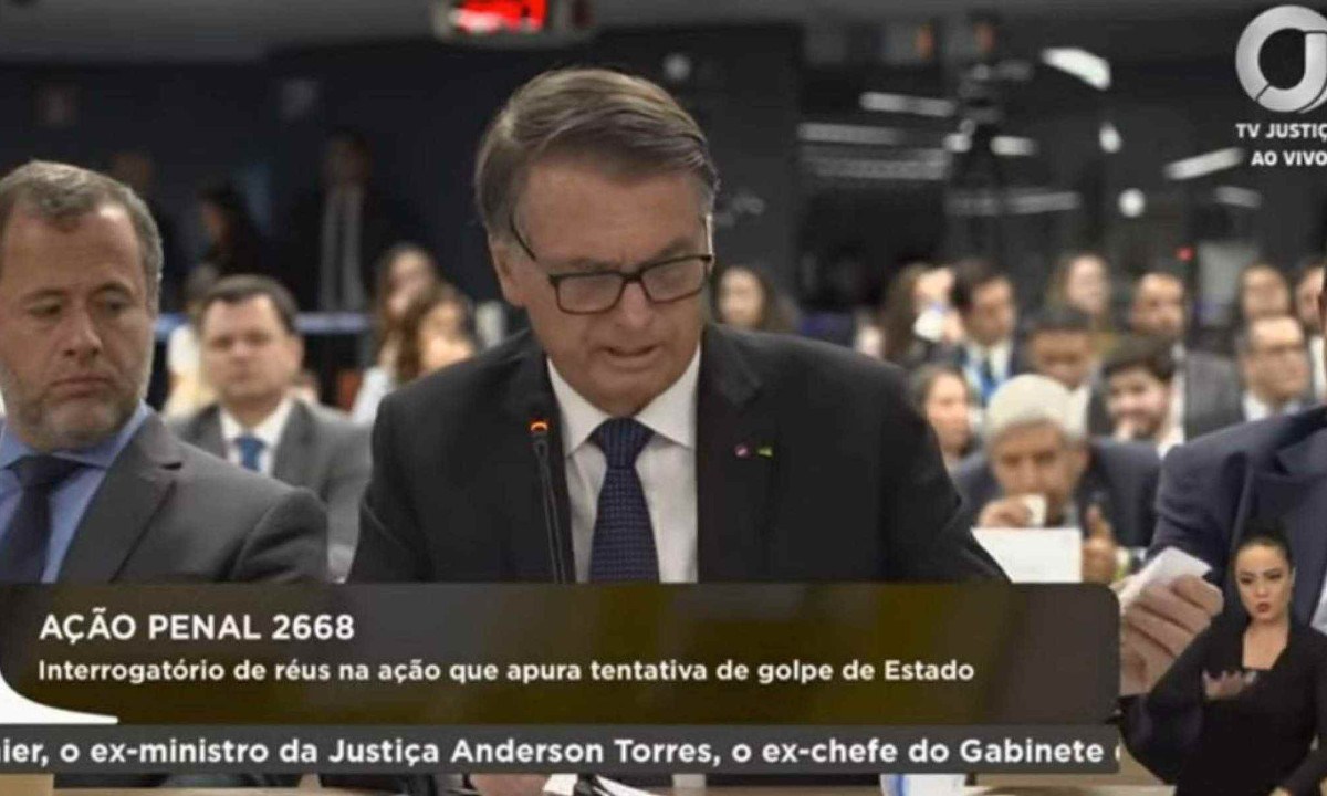Jair Bolsonaro presta depoimento no STF e pede desculpas a Moraes -  (crédito: TV JUSTI&Ccedil;A/REPRODU&Ccedil;&Atilde;O)