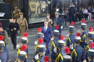 Romeu Zema foi homenageado durante comemoração dos 250 anos da PMMG -  (crédito: Marcos Vieira/EM/D.A.Press)