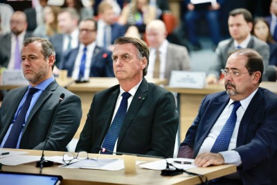 O ex-presidente Jair Bolsonaro presta depoimento em inquérito ao Supremo Tribunal Federal em julgamento por tentativa de golpe de Estado -  (crédito: Fellipe Sampaio/STF)