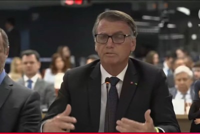 Ex-presidente Jair Bolsonaro presta depoimento no STF -  (crédito: TV Justiça/Reprodução)