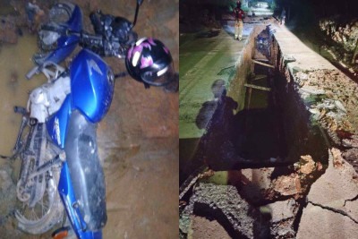 O motociclista ficou preso na vala e foi encontrado com escoriações e dores no corpo -  (crédito: Divulgação/CBMMG)