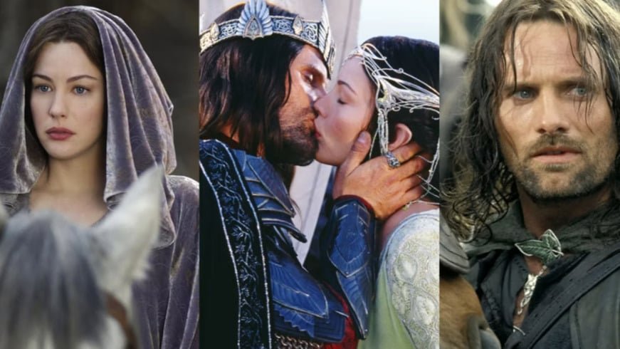 Aragorn e Arwen - "O Senhor dos Anéis", "O Conto de Aragorn e Arwen". A saga criada por J.R.R. Tolkien entre 1937 e 1949 é recheada de elementos fantásticos. E o romance entre o herdeiro que vira Rei e a elfa é um dos pontos preferidos do público. Por amor, ela abre mão da imortalidade para se casar com ele. No filme, são vividos por Viggo Mortensen e Liv Tyler.