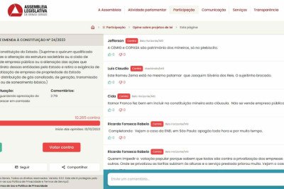 Pessoas citam caso de privatização da companhia elétrica de São Paulo para serem contra a iniciativa em Minas Gerais -  (crédito: Reprodução/ALMG)