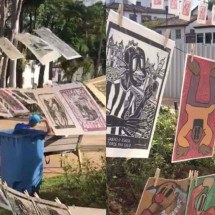Artista é acusado de 'crime ambiental' por montar varal em praça de Mariana - Reprodução/Bruno Miné