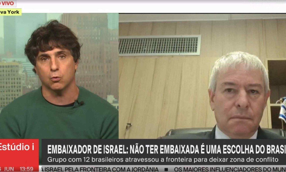 Guga Chacra pergunta ao embaixador de Israel no Brasil que o motivo do país ter armas nucleares e qual o direito de bombardear o Irã -  (crédito: Reprodução/GloboNews)