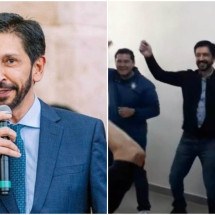 Nas imagens, Nunes aparece dançando um trecho da música durante uma "aula" de dança. O prefeito coloca as mãos nos joelhos e tenta reproduzir a coreografia da professora -  (crédito: Platobr Política / Ipiranga News)