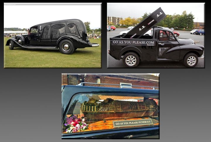 Por onde passa, o carro da funerÃ¡ria, transportando caixÃµes criativos, chama muito a atenÃ§Ã£o. 