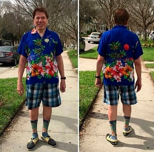 Fora da TV, Silvio já chamou atenção com a troca do terno por roupas coloridas. Ele gostava de camisas e bermudas com estampas chamativas. Fica a imagem leve e divertida de um homem cujo lema era pura simplicidade. 