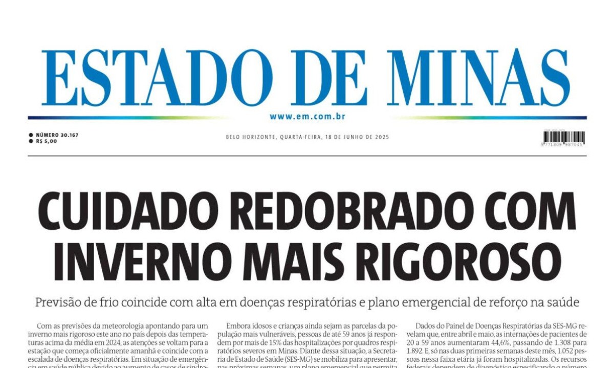 Confira a capa do Estado de Minas do dia 18/06/2025 - (crédito: Estado de Minas)