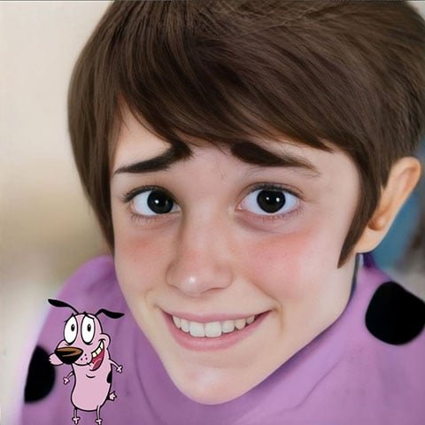 Outro cão famoso que também ganhou um rosto de gente na criacao de Hidreley Diao"Coragem é o 'cão covarde"