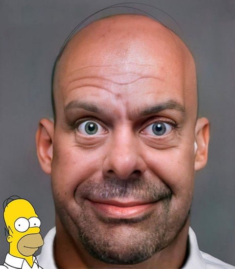  Homer Simpson, o protagonista da série "Os Simpsons", teria esse rosto. O personagem é gordo, desajeitado e um engenheiro incompetente.