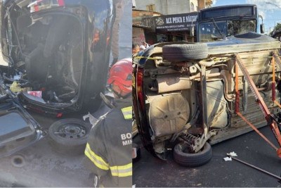 Colisão entre carro e ônibus escolar deixa vítimas em Ribeirão das Neves -  (crédito: CBMMG/Divulgação)