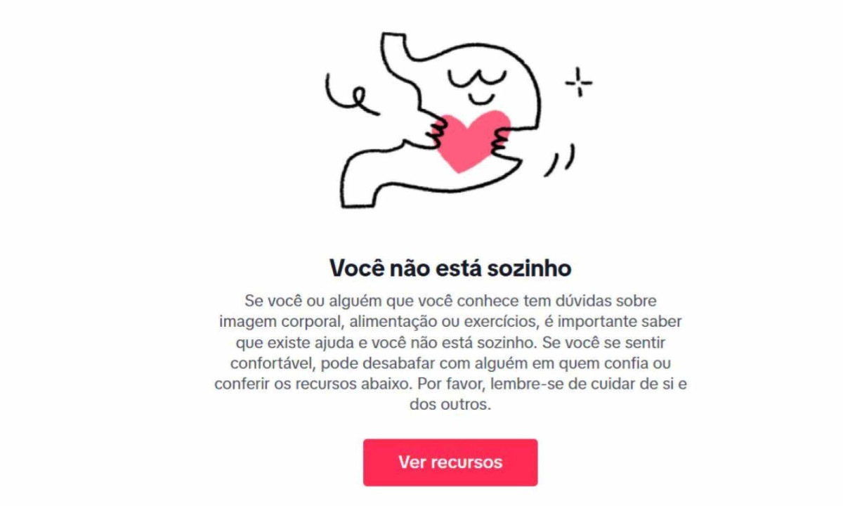 Alerta exibido pelo TikTok ao buscar o termo 'Skinnytok'