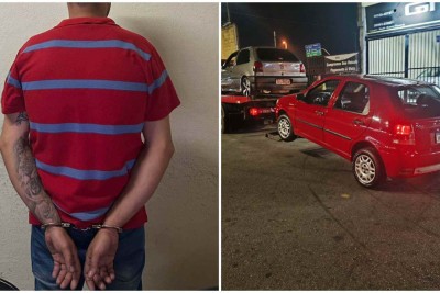 Segundo a Polícia Militar, o homem usou um simulacro de arma de fogo para intimidar a vítima e obrigá-la a deixar o automóvel -  (crédito: PMMG/Divulgação)