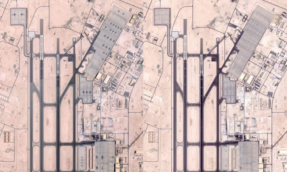 Foto de satélite mostra a base de Al-Udeid, um dos alvos do Irã -  (crédito: AFP PHOTO / PLANET LABS)