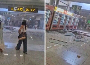 Desabamento de teto de aeroporto assustou passageiros -  (crédito: Reprodução)