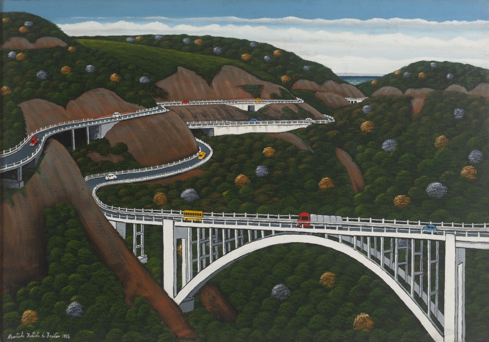 Pintura de Agostinho Batista de Freitas mostra a Rodovia dos Imigrantes